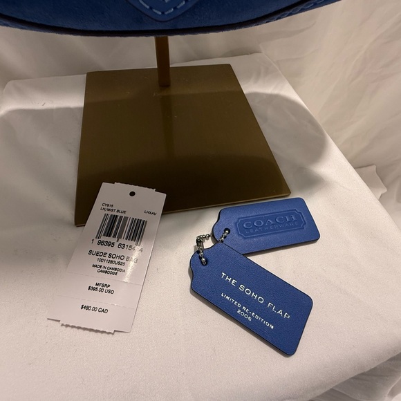 Coach SoHo Flap Bag in Mist Blue Suede and Silver Hardware - Picture 12 of 13